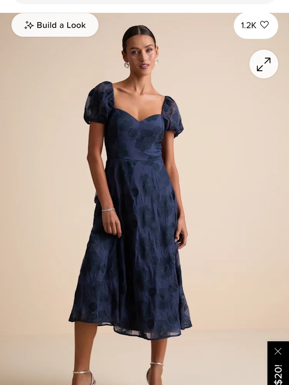 Lulu's Navy Puff-Sleeve Sweetheart Midi Dress